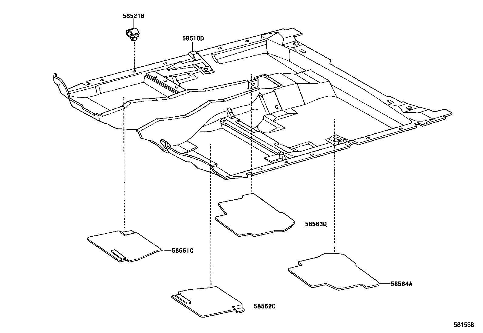 Toyota CAMRY 地板垫和地毯 EPC diagram — 581538