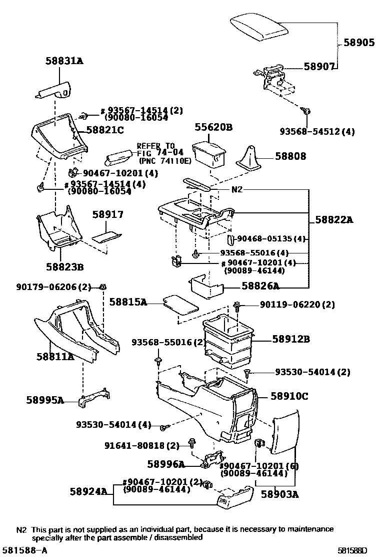 Toyota CAMRY 中央扶手箱和支架 EPC diagram — 581588D