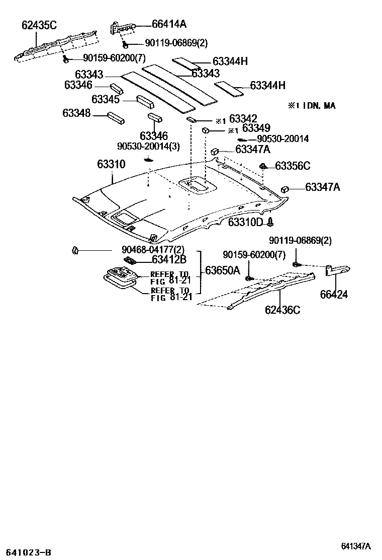 Toyota CAMRY 车顶内衬和消声垫 EPC diagram — 641347A