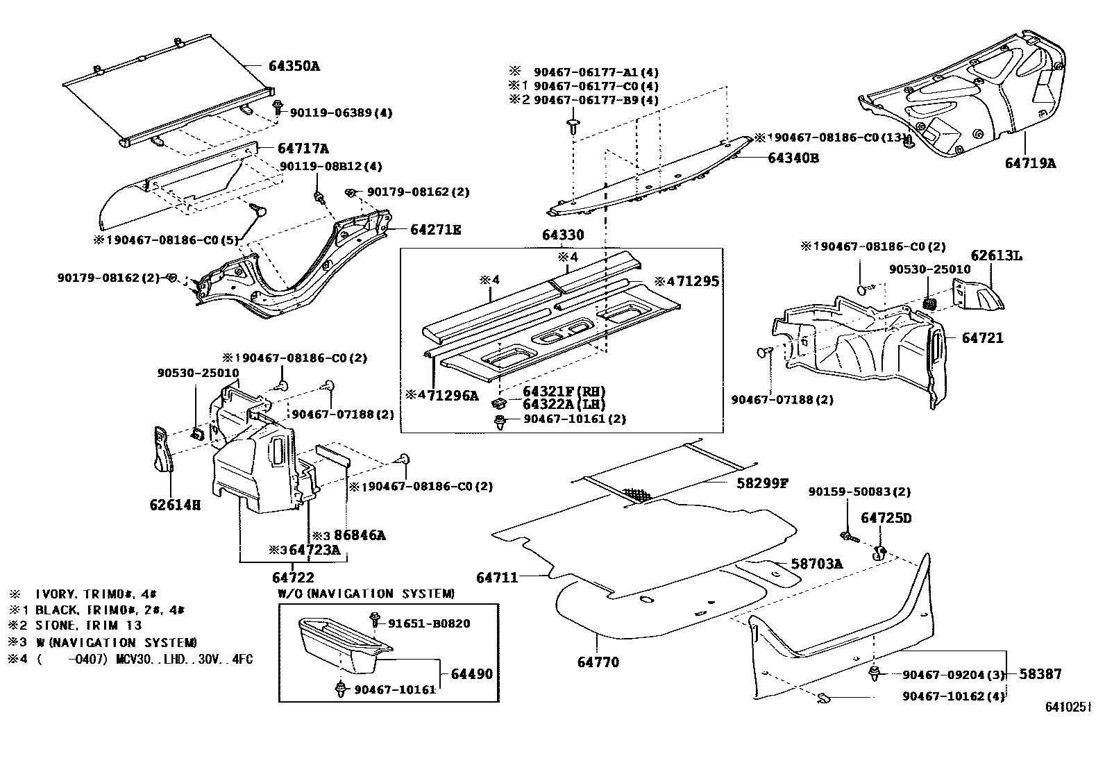 Toyota CAMRY 杂物箱板和行李箱垫 EPC diagram — 641025I