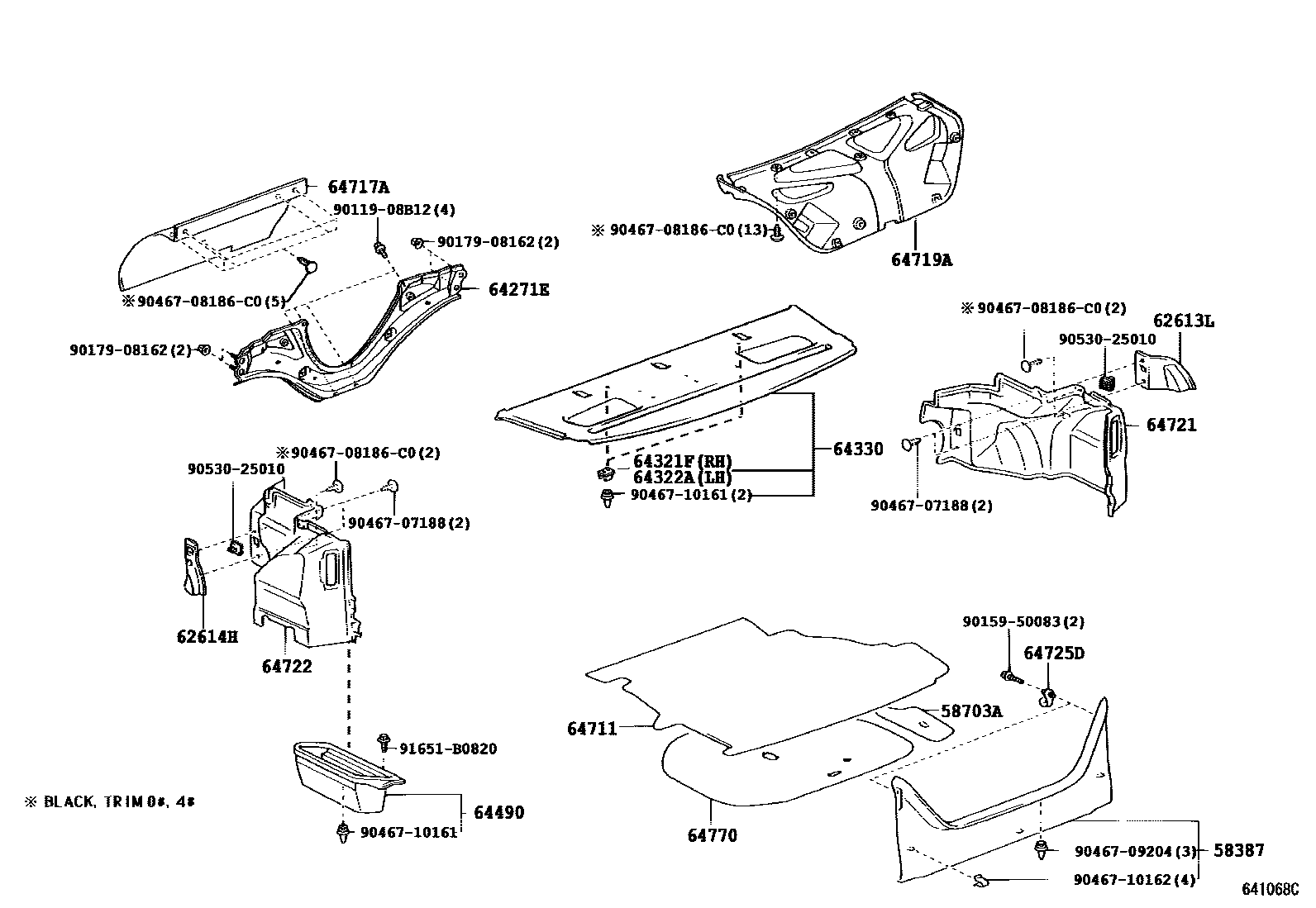 Toyota CAMRY 杂物箱板和行李箱垫 EPC diagram — 641068C