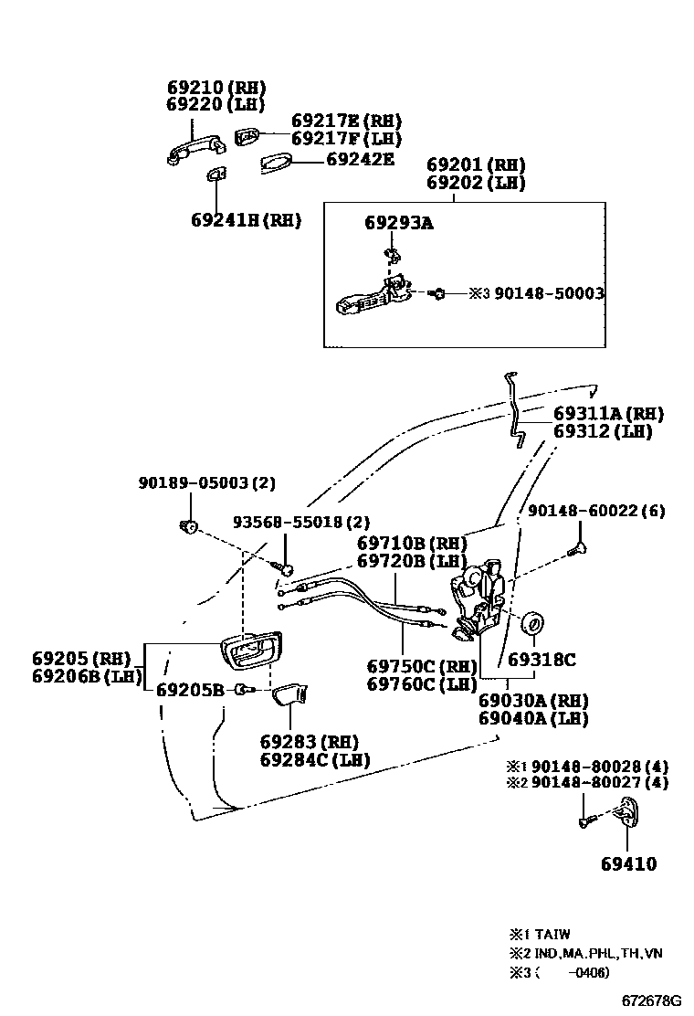 Toyota CAMRY 前门锁和车门把手 EPC diagram — 672678G