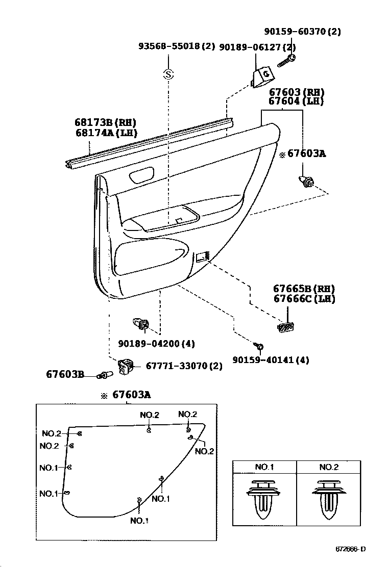 Toyota CAMRY 后门板和后门玻璃 EPC diagram — 672666D