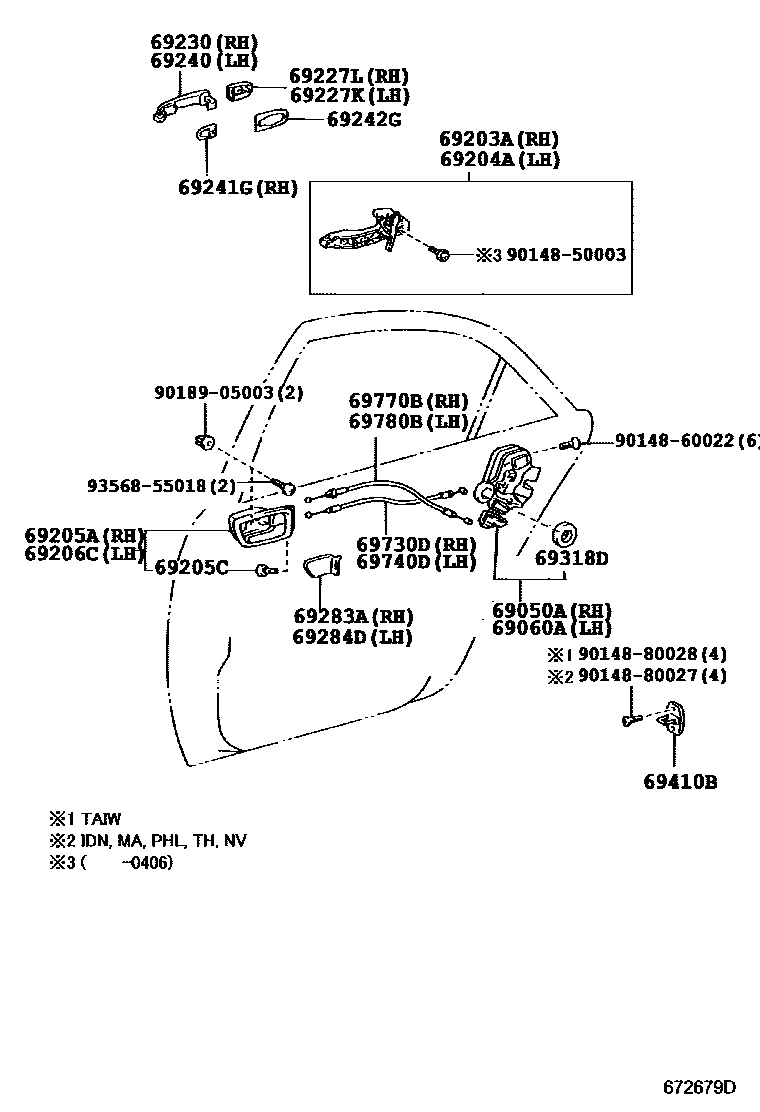 Toyota CAMRY 后门锁和后门把手 EPC diagram — 672679D