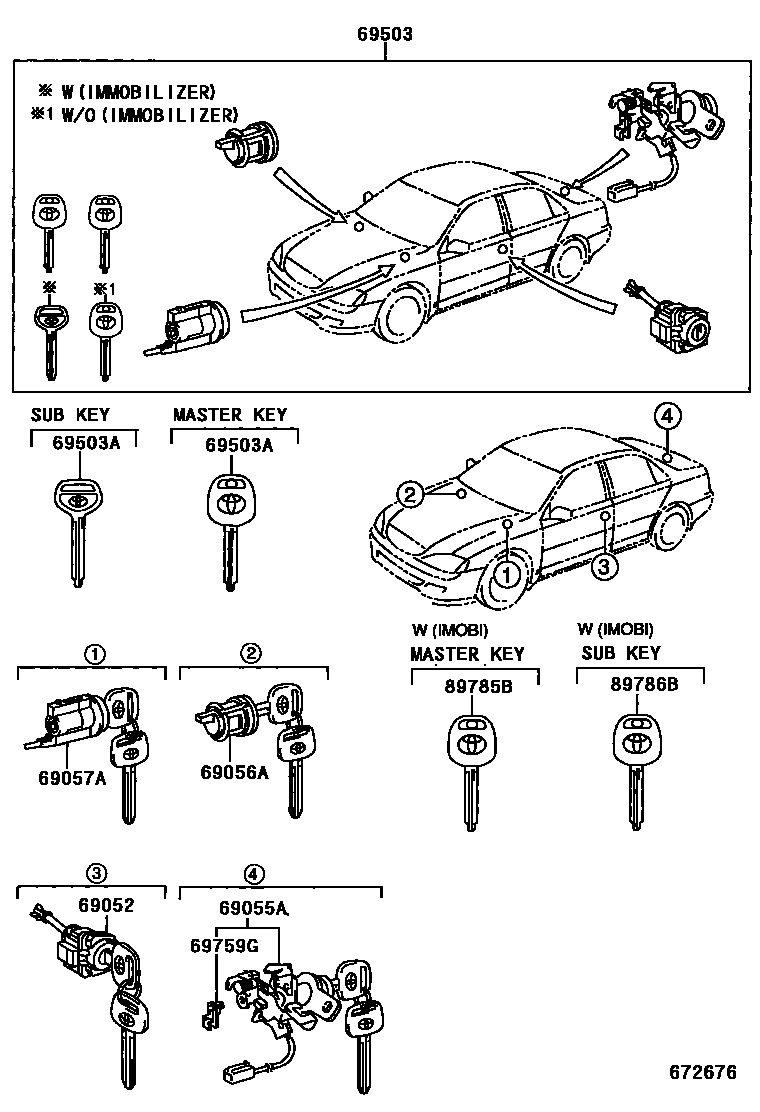Toyota CAMRY 锁芯组件 EPC diagram — 672676