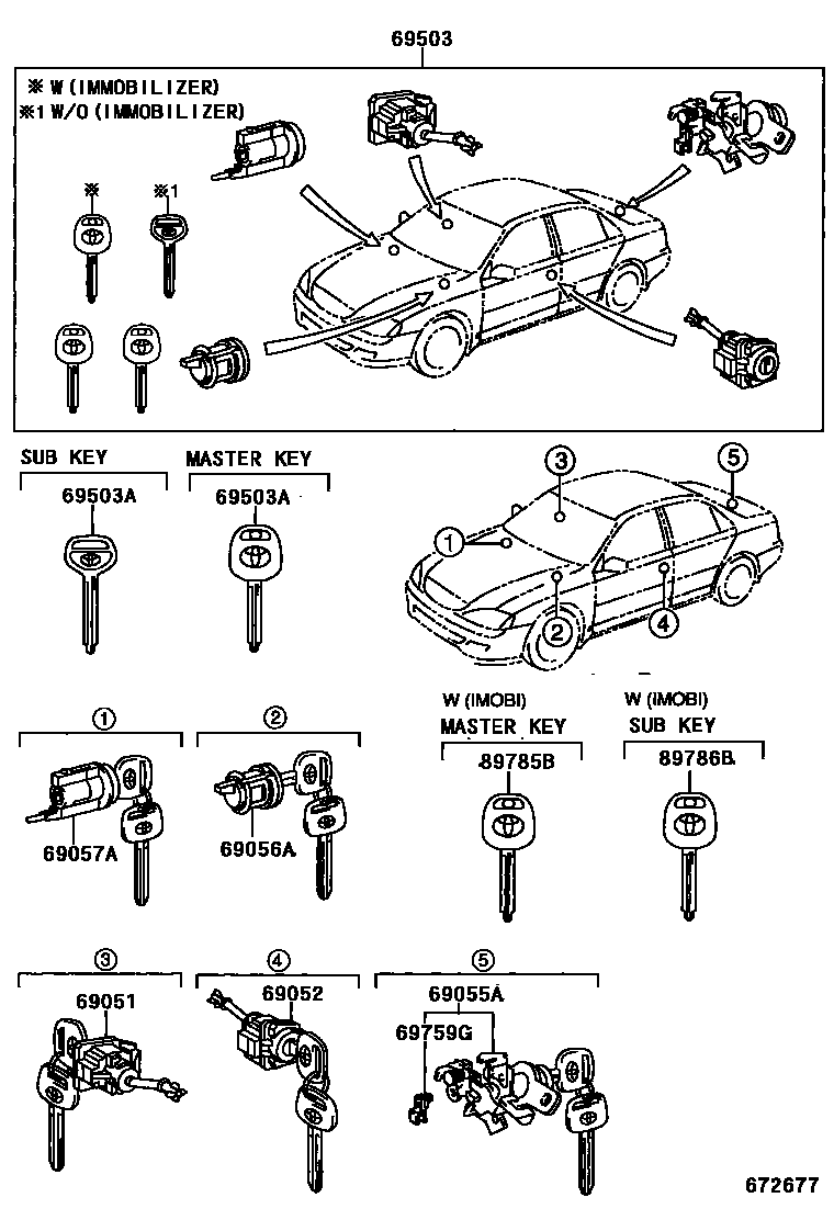Toyota CAMRY 锁芯组件 EPC diagram — 672677