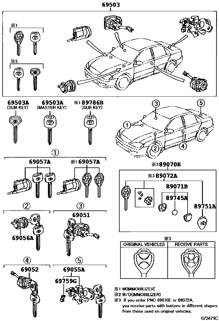 Toyota CAMRY 锁芯组件 EPC diagram — 673471C