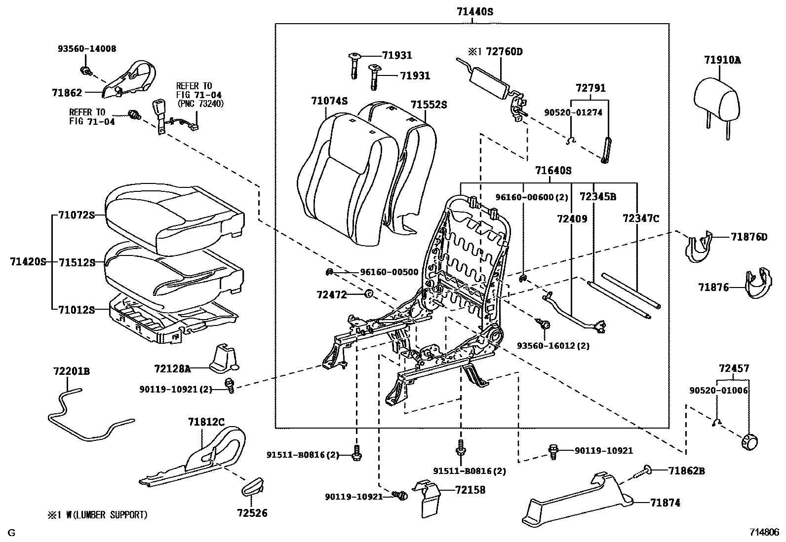 Toyota CAMRY 前排座椅和座椅滑轨 EPC diagram — 714806