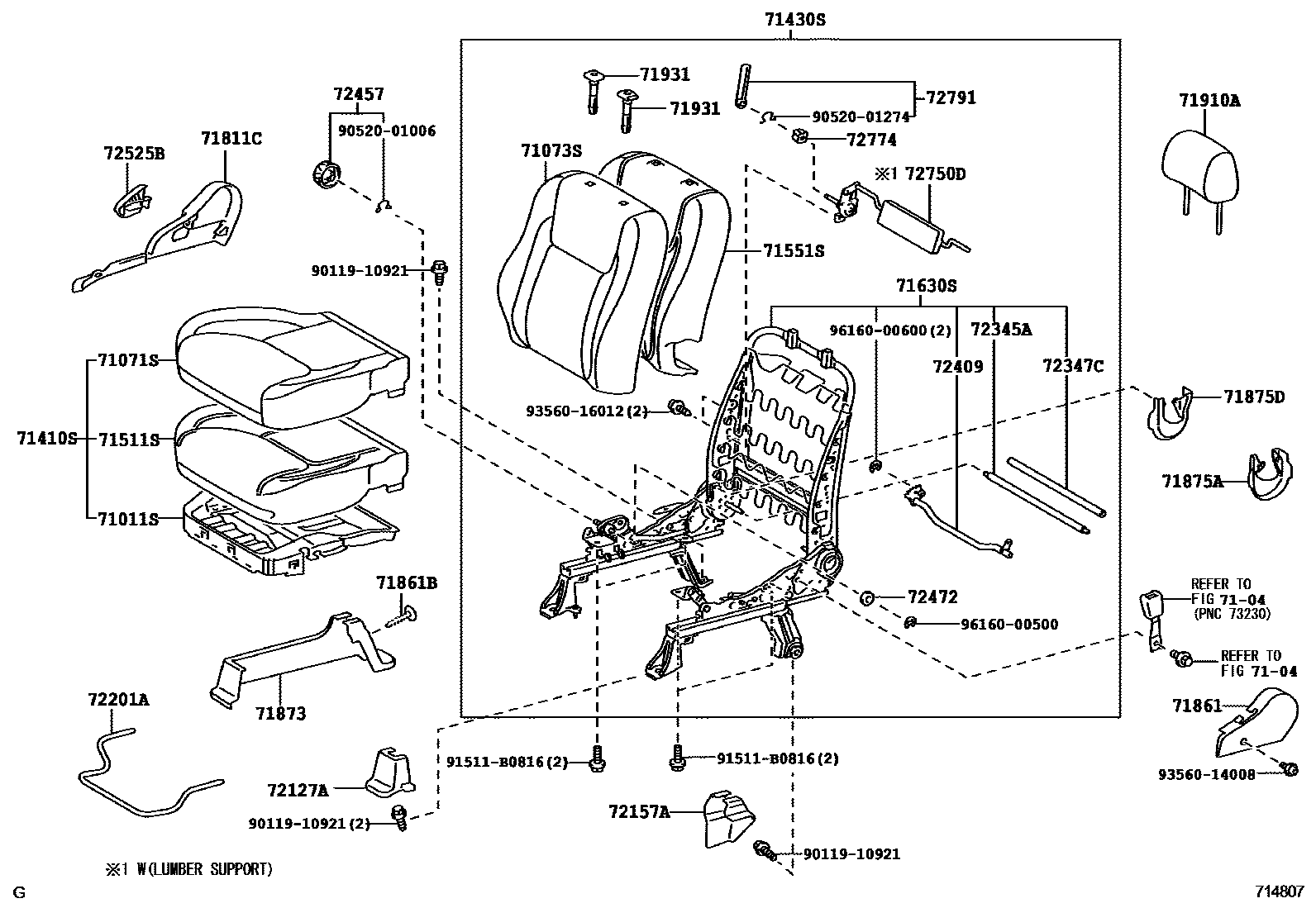 Toyota CAMRY 前排座椅和座椅滑轨 EPC diagram — 714807