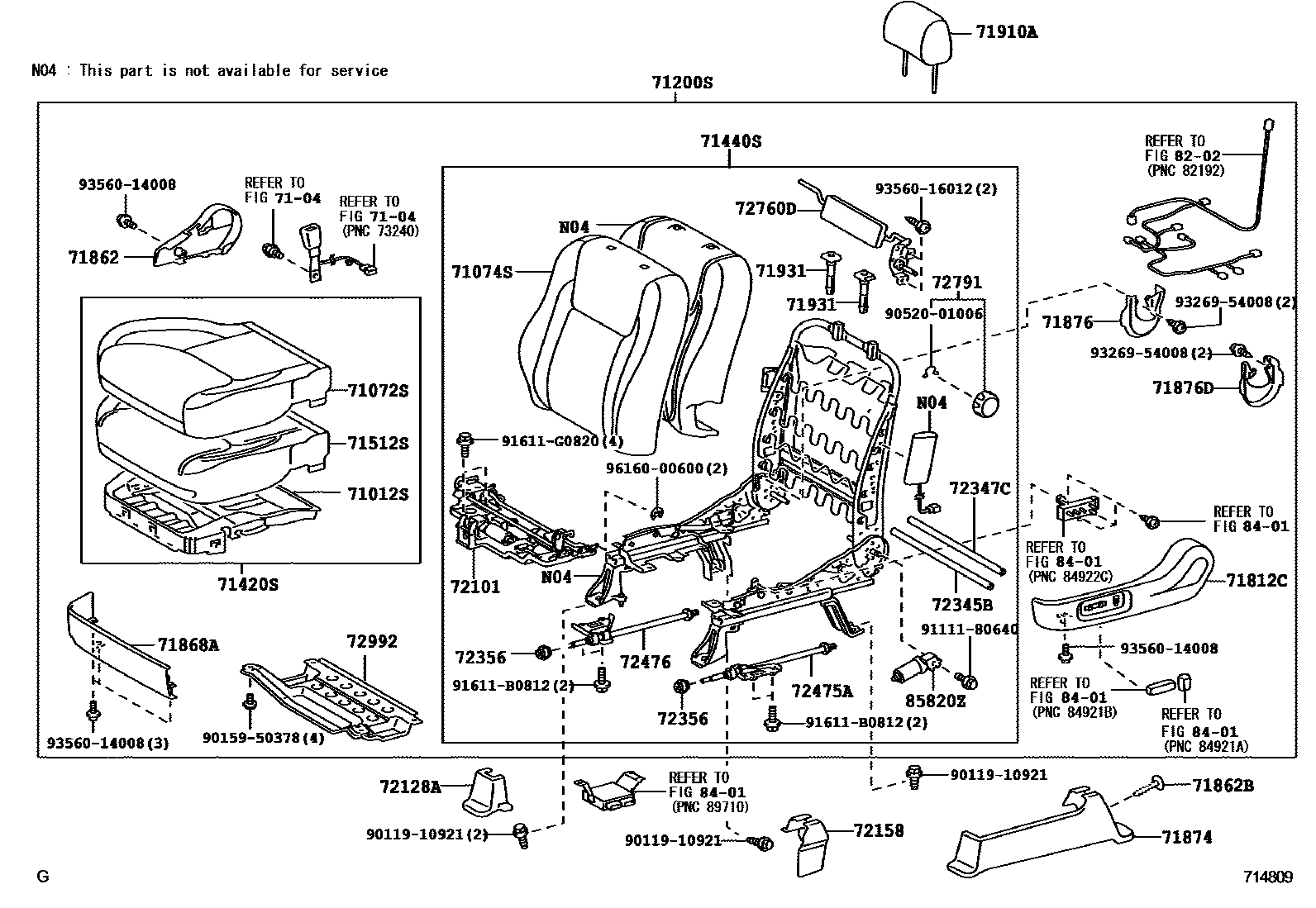 Toyota CAMRY 前排座椅和座椅滑轨 EPC diagram — 714809