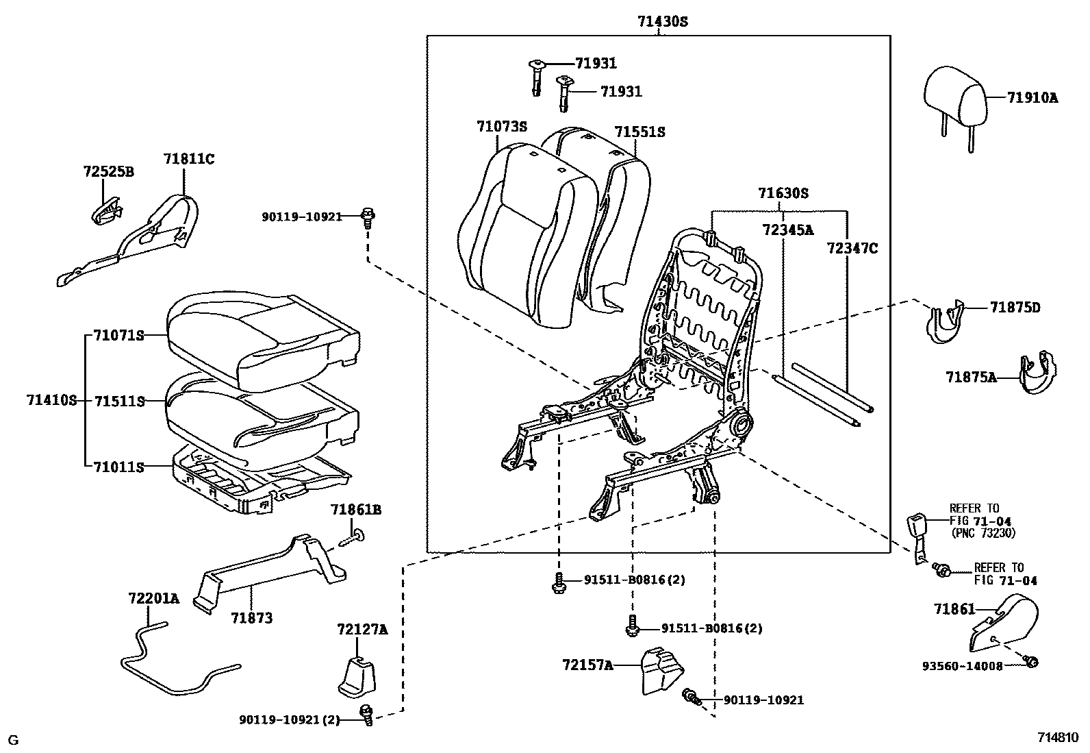 Toyota CAMRY 前排座椅和座椅滑轨 EPC diagram — 714810