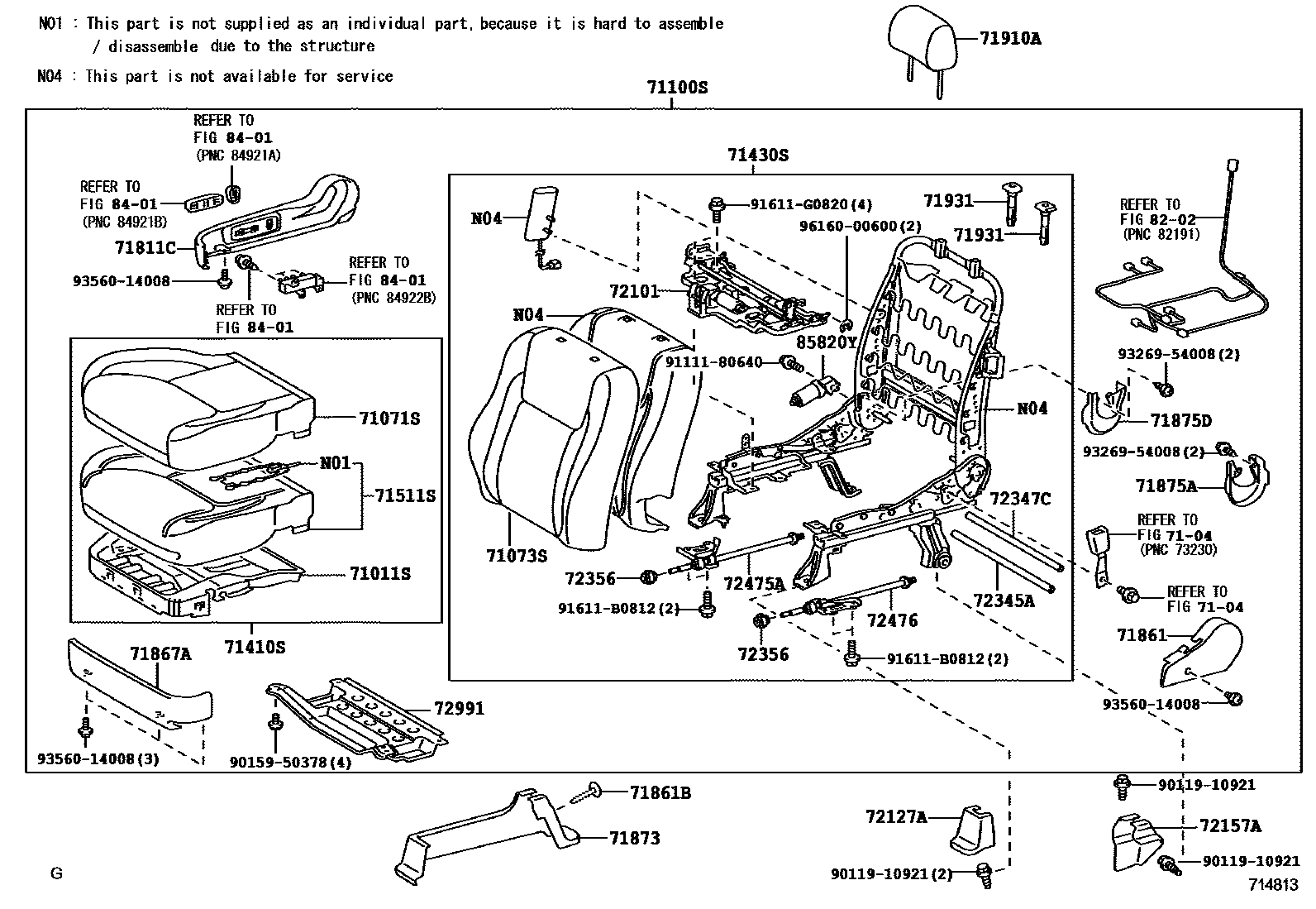 Toyota CAMRY 前排座椅和座椅滑轨 EPC diagram — 714813