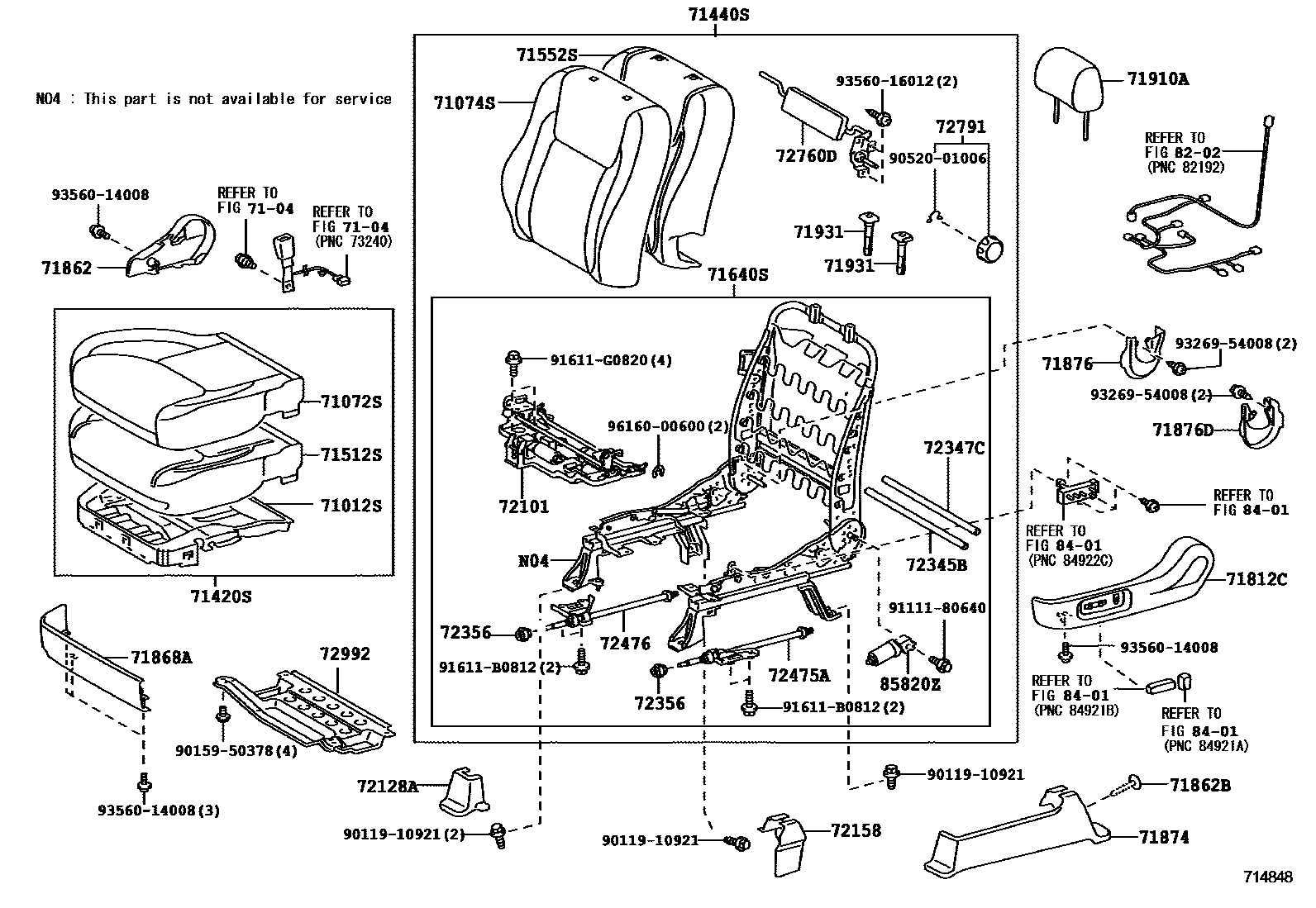 Toyota CAMRY 前排座椅和座椅滑轨 EPC diagram — 714848