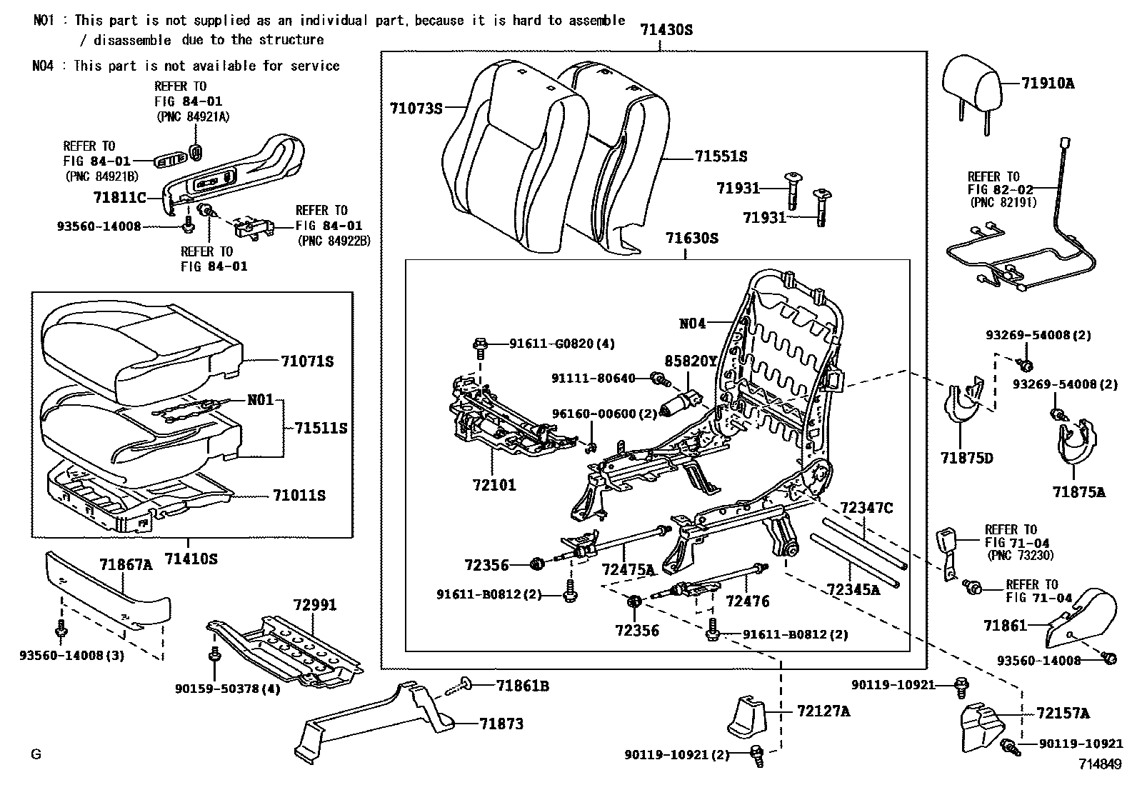 Toyota CAMRY 前排座椅和座椅滑轨 EPC diagram — 714849