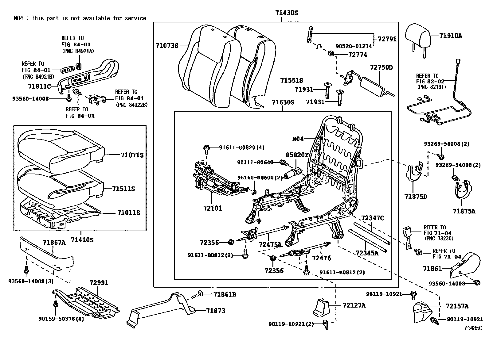 Toyota CAMRY 前排座椅和座椅滑轨 EPC diagram — 714850