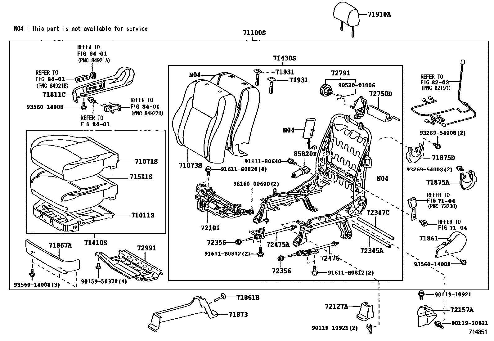 Toyota CAMRY 前排座椅和座椅滑轨 EPC diagram — 714851