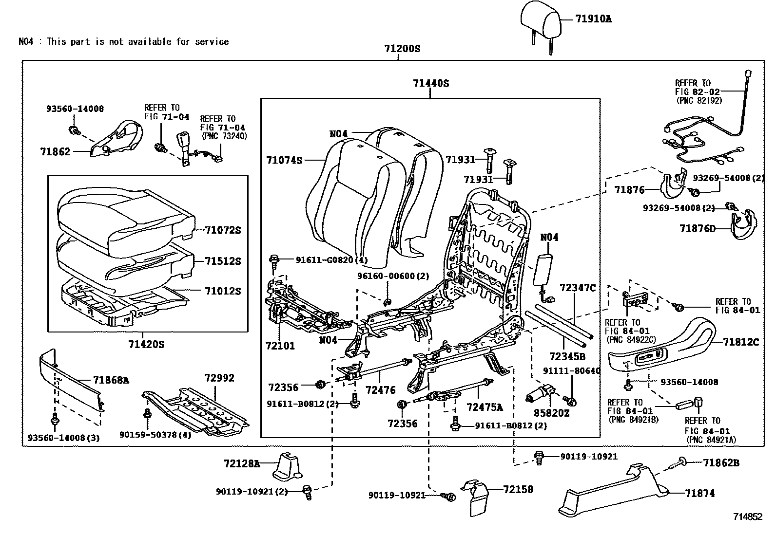 Toyota CAMRY 前排座椅和座椅滑轨 EPC diagram — 714852