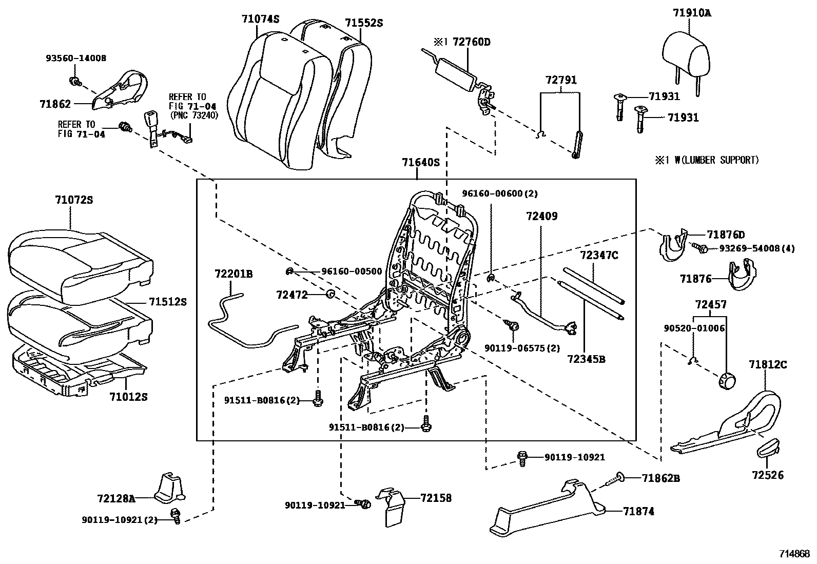 Toyota CAMRY 前排座椅和座椅滑轨 EPC diagram — 714868