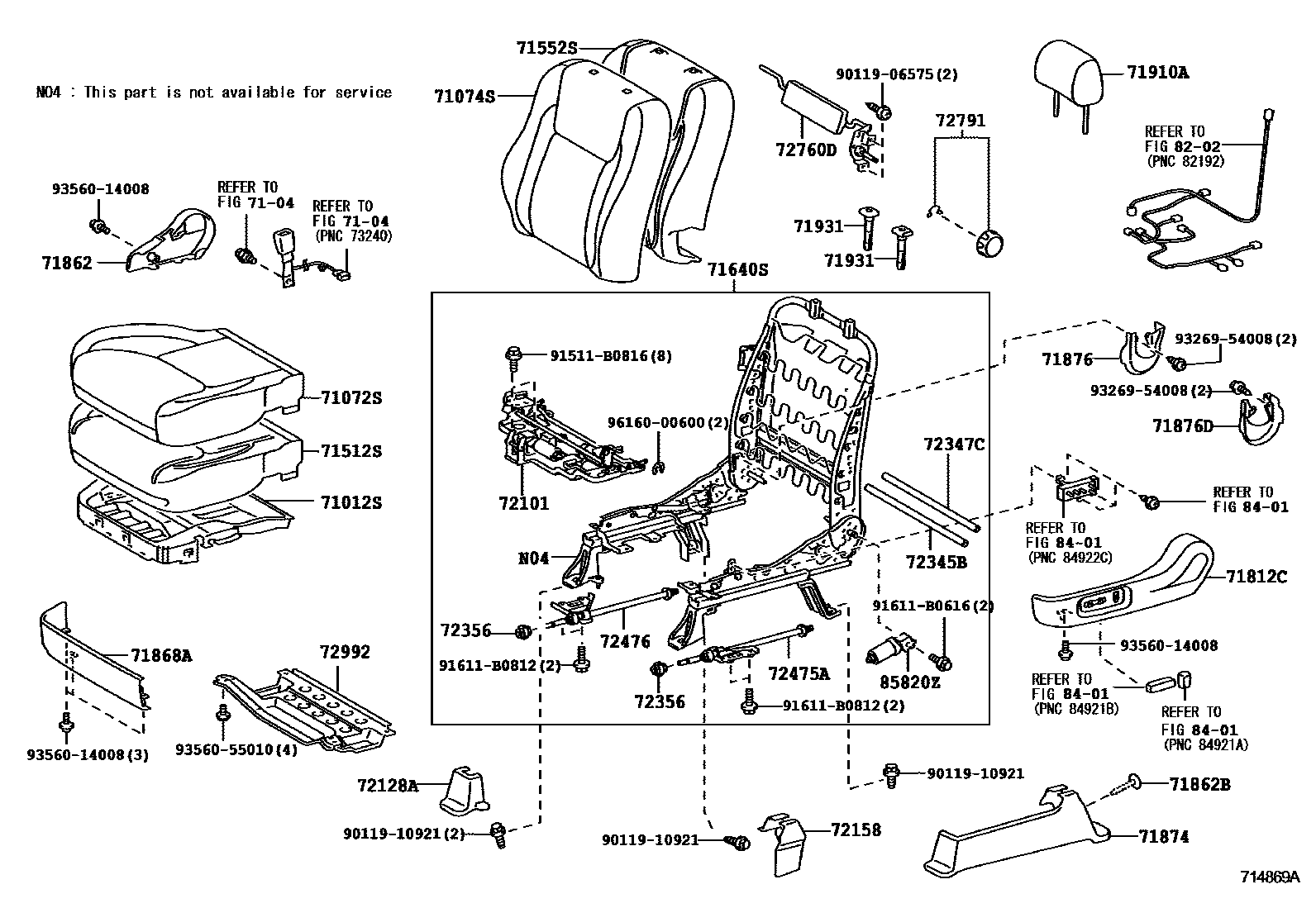 Toyota CAMRY 前排座椅和座椅滑轨 EPC diagram — 714869A