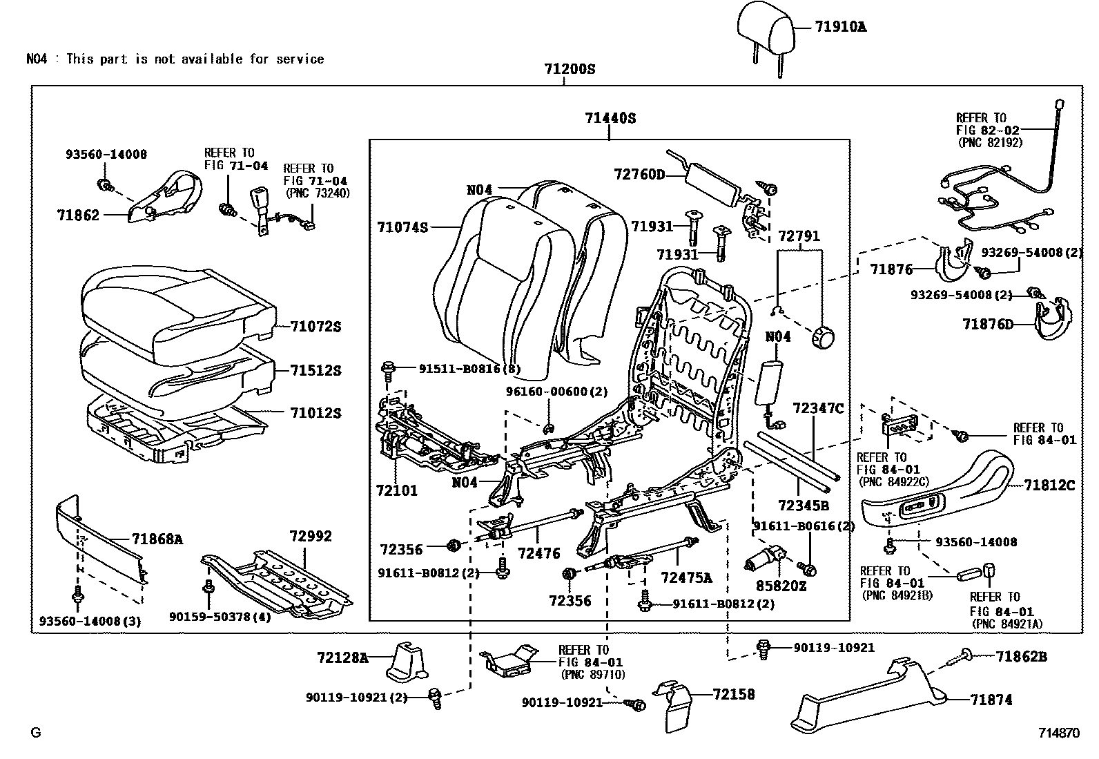 Toyota CAMRY 前排座椅和座椅滑轨 EPC diagram — 714870