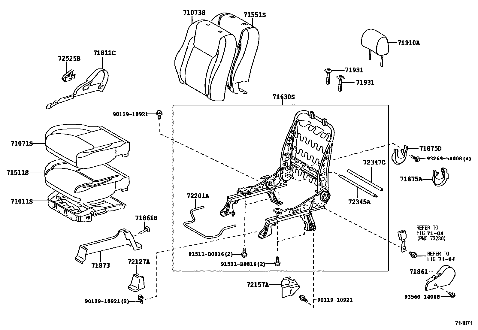 Toyota CAMRY 前排座椅和座椅滑轨 EPC diagram — 714871