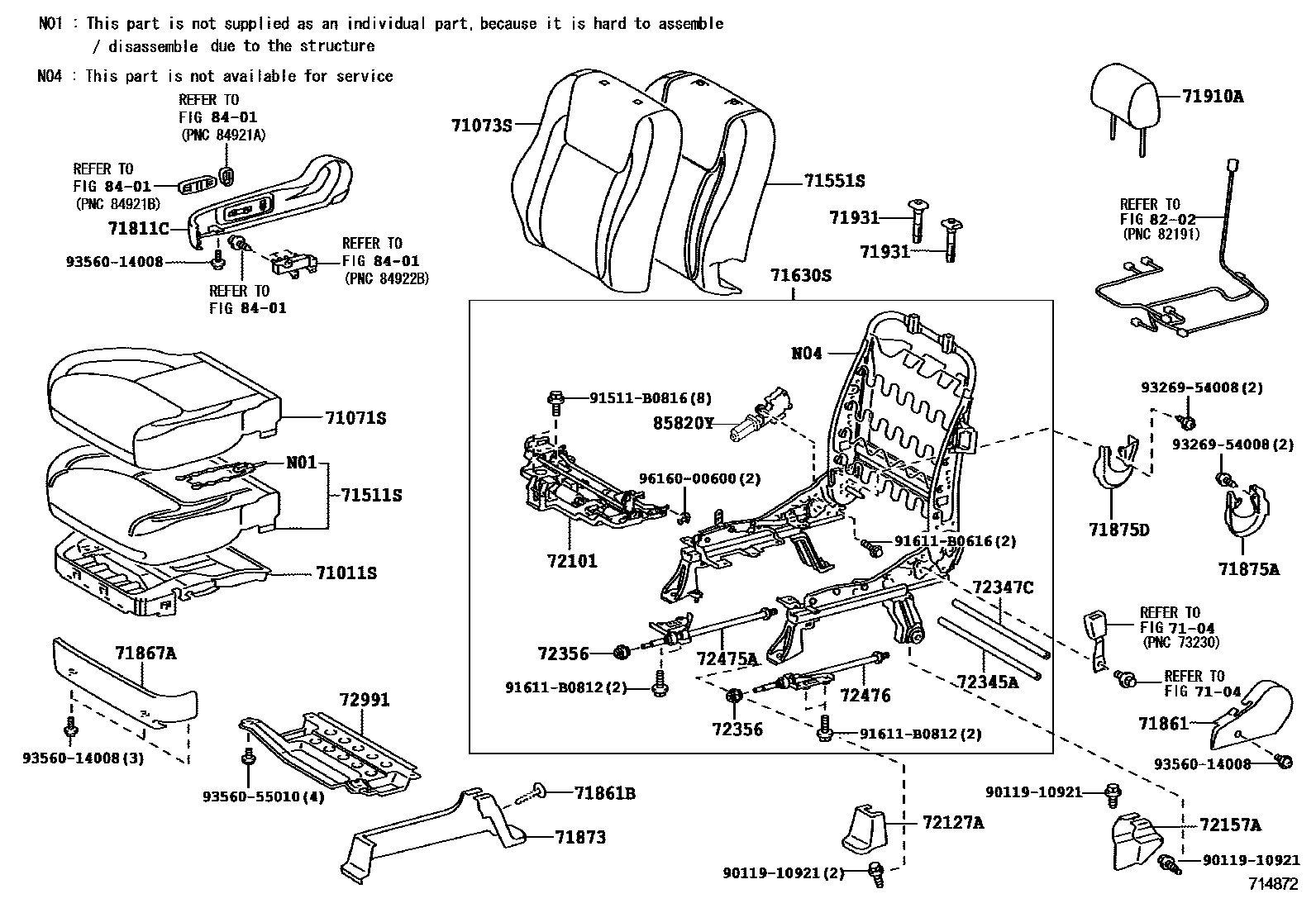 Toyota CAMRY 前排座椅和座椅滑轨 EPC diagram — 714872