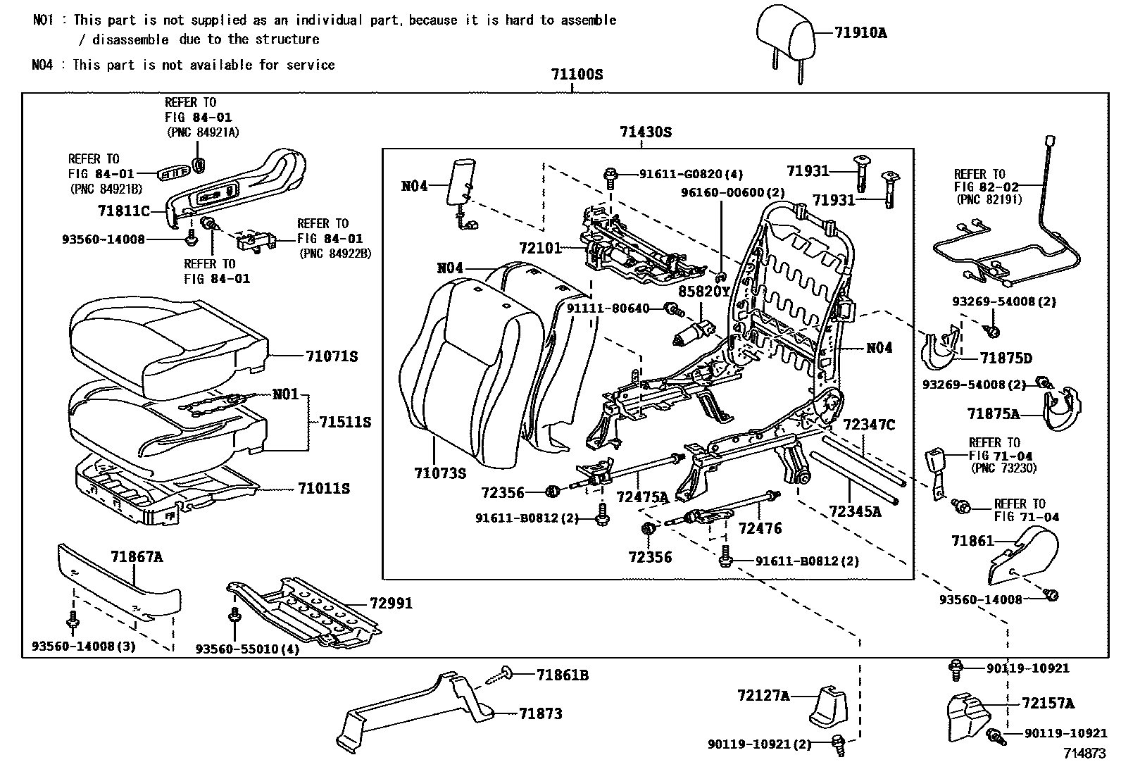 Toyota CAMRY 前排座椅和座椅滑轨 EPC diagram — 714873