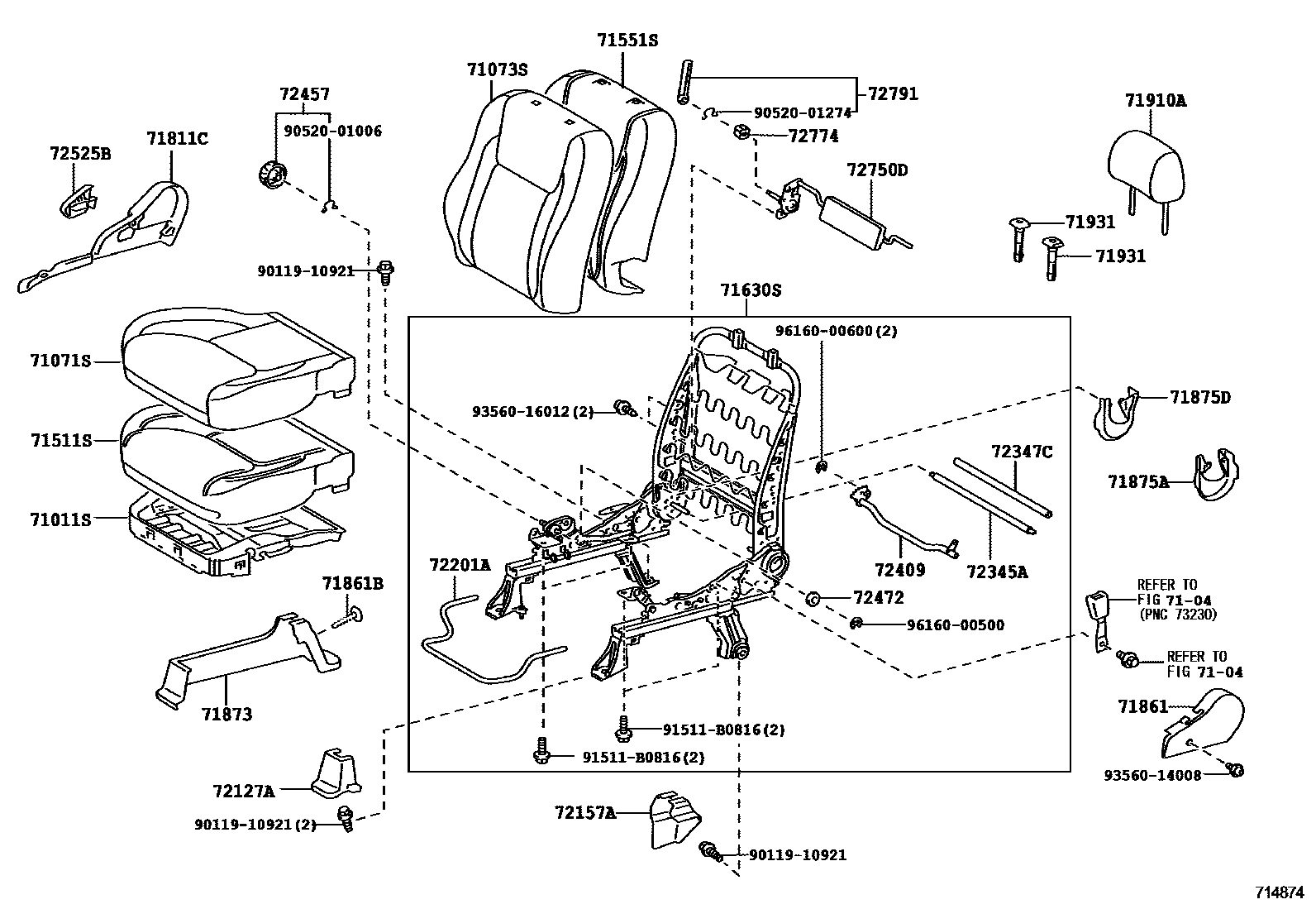 Toyota CAMRY 前排座椅和座椅滑轨 EPC diagram — 714874