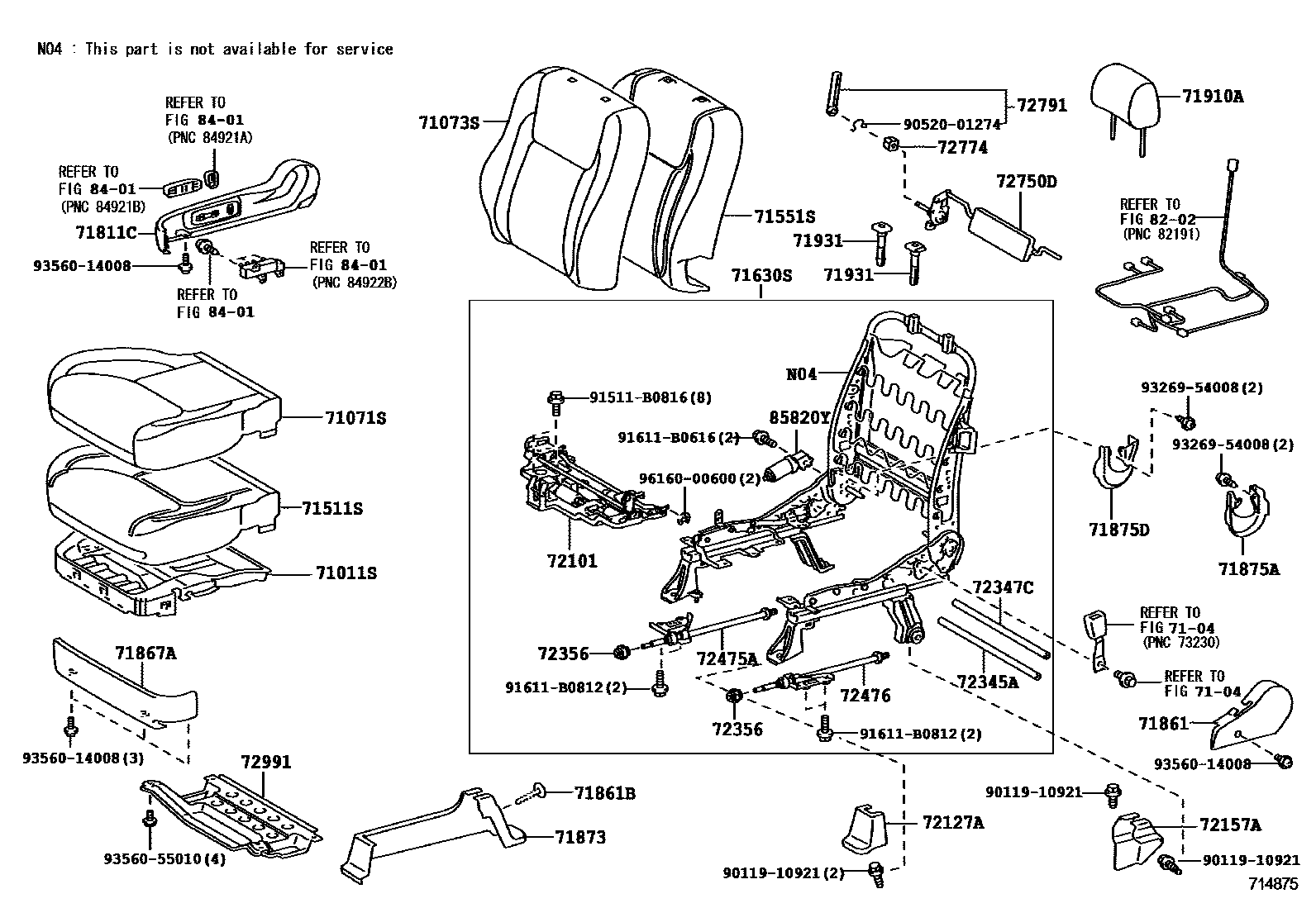 Toyota CAMRY 前排座椅和座椅滑轨 EPC diagram — 714875