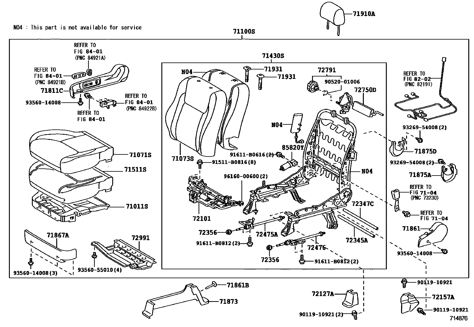 Toyota CAMRY 前排座椅和座椅滑轨 EPC diagram — 714876