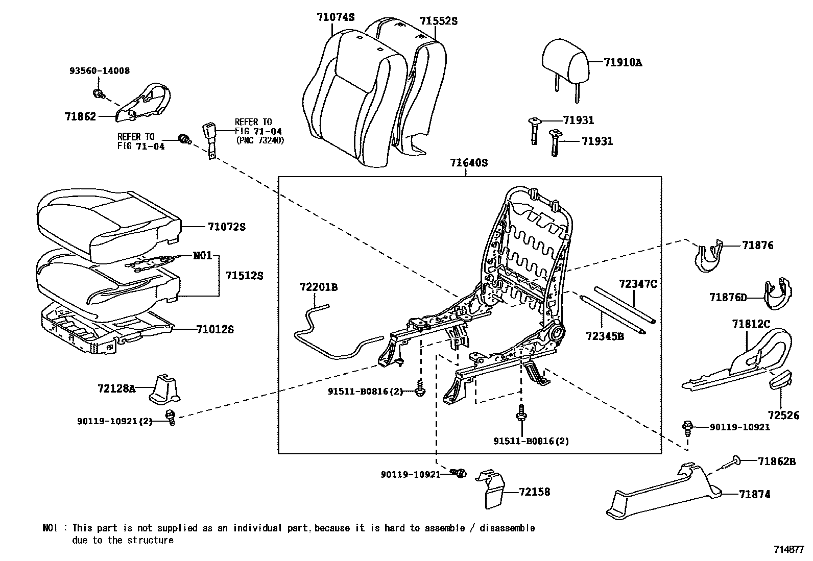 Toyota CAMRY 前排座椅和座椅滑轨 EPC diagram — 714877