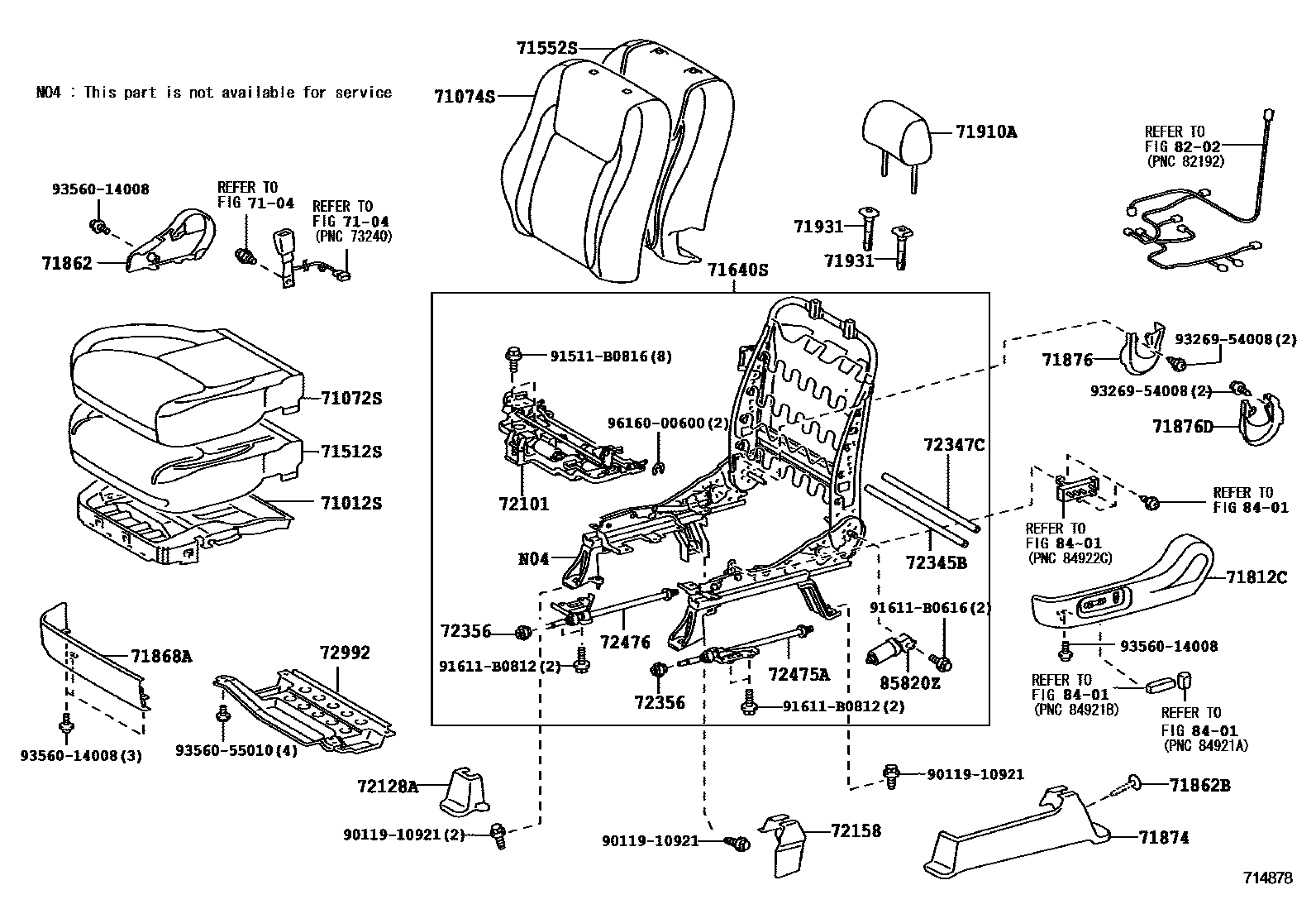 Toyota CAMRY 前排座椅和座椅滑轨 EPC diagram — 714878