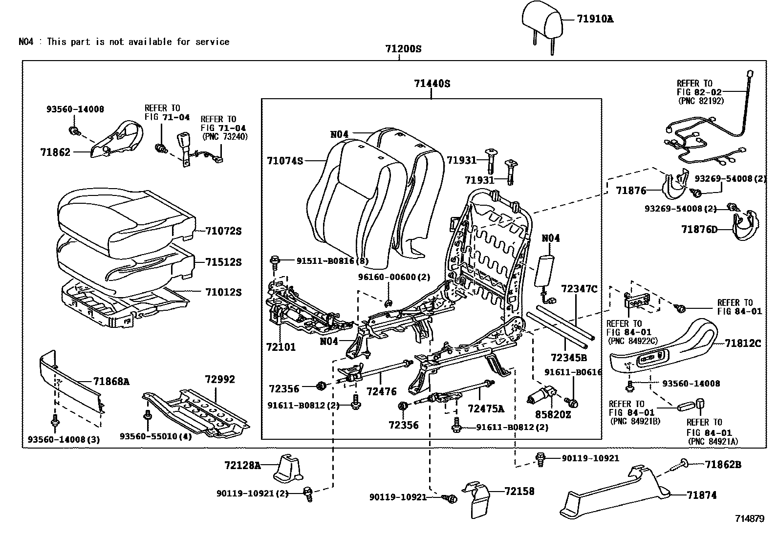 Toyota CAMRY 前排座椅和座椅滑轨 EPC diagram — 714879
