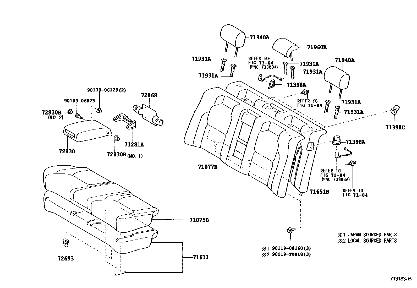 Toyota CAMRY 后排座椅和座椅滑轨 EPC diagram — 713183B