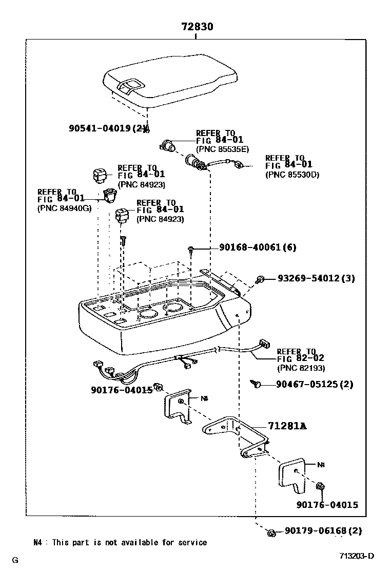 Toyota CAMRY 后排座椅和座椅滑轨 EPC diagram — 713203D