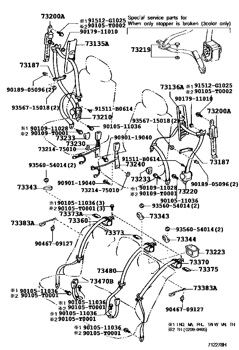 Toyota CAMRY 安全带和儿童保护座椅 EPC diagram — 712278H