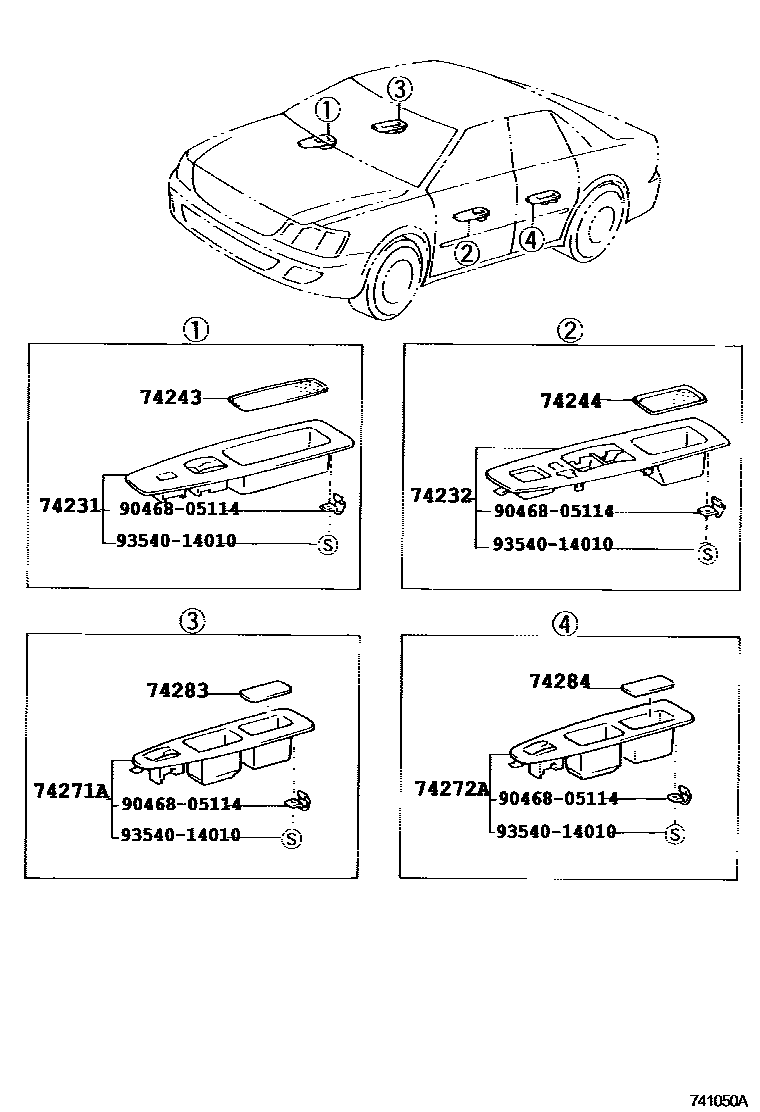 Toyota CAMRY 扶手和遮阳板 EPC diagram — 741050A