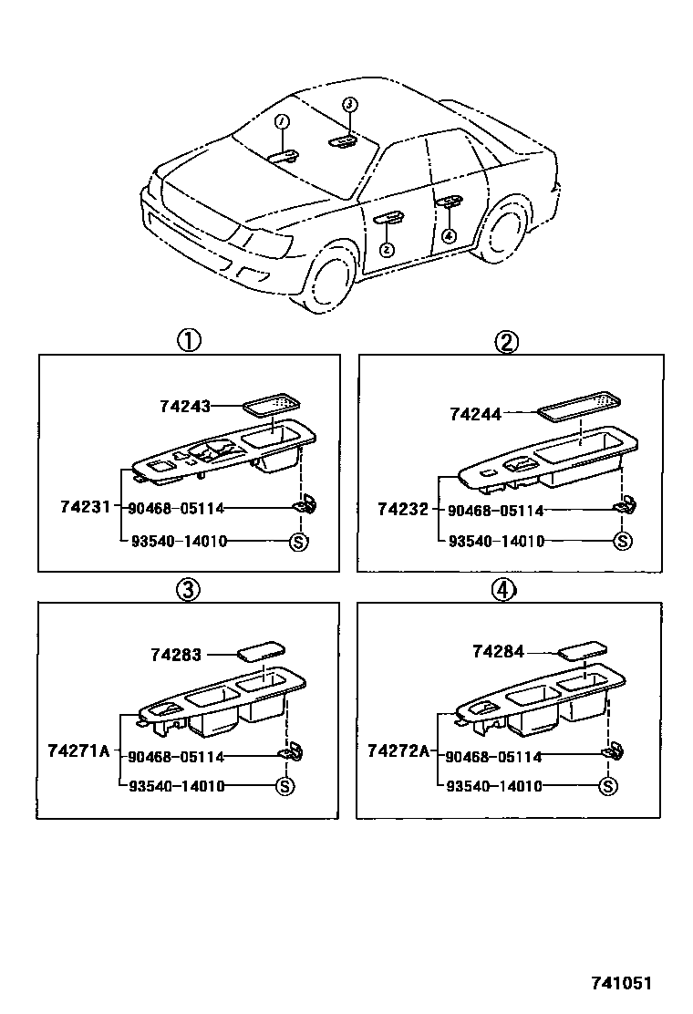 Toyota CAMRY 扶手和遮阳板 EPC diagram — 741051