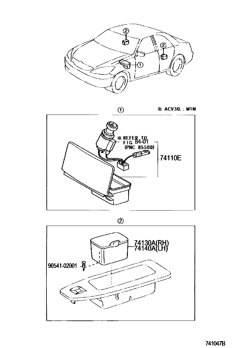 Toyota CAMRY 烟灰盒 EPC diagram — 741047B
