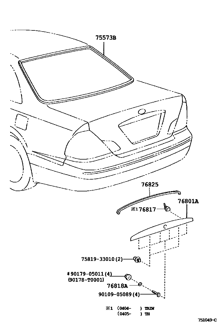Toyota CAMRY 后防护条 EPC diagram — 751049C