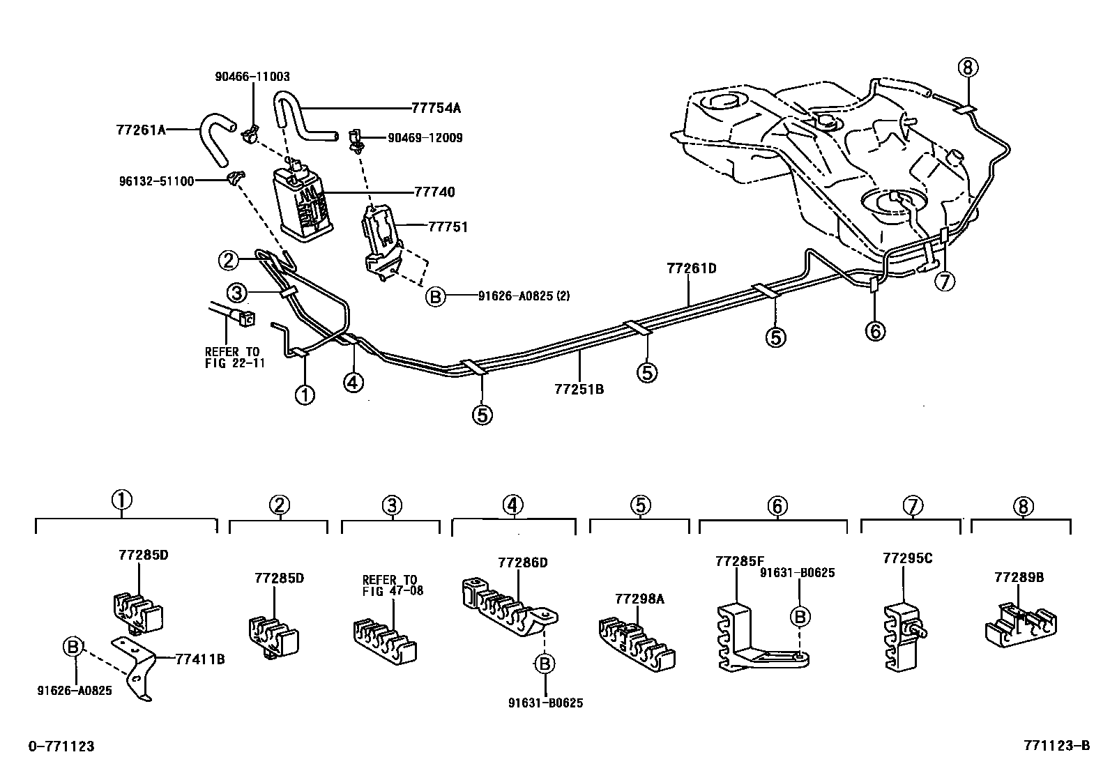 Toyota CAMRY 燃油箱和燃油管 EPC diagram — 771123B