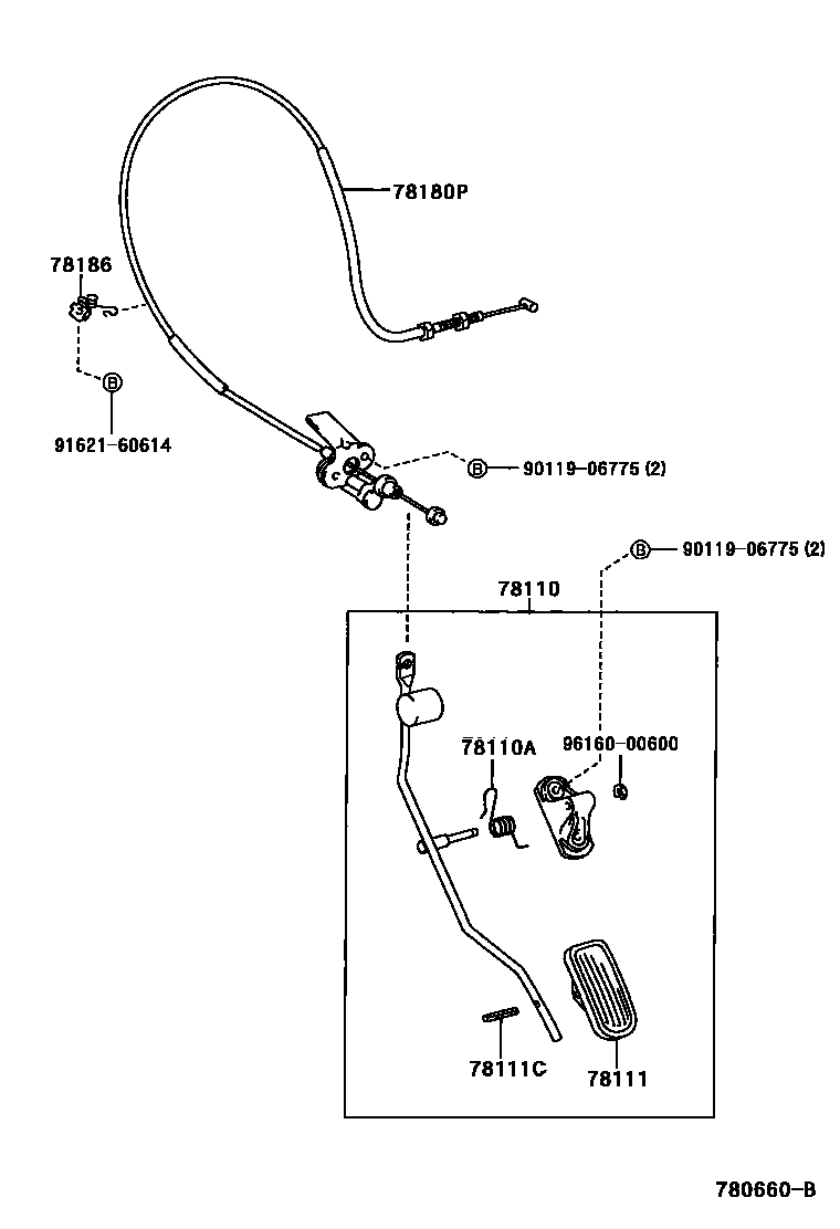 Toyota CAMRY accelerator pedal connecting rod EPC diagram — 780660B