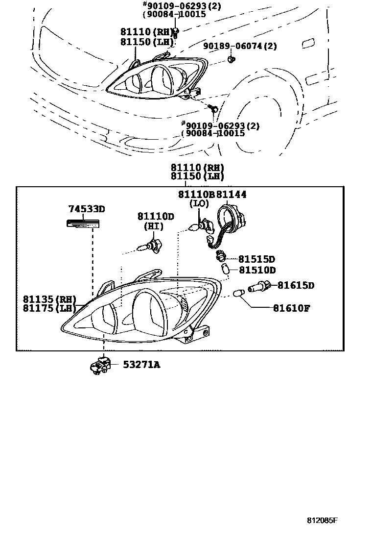 Toyota CAMRY Headlamp EPC diagram — 812085F
