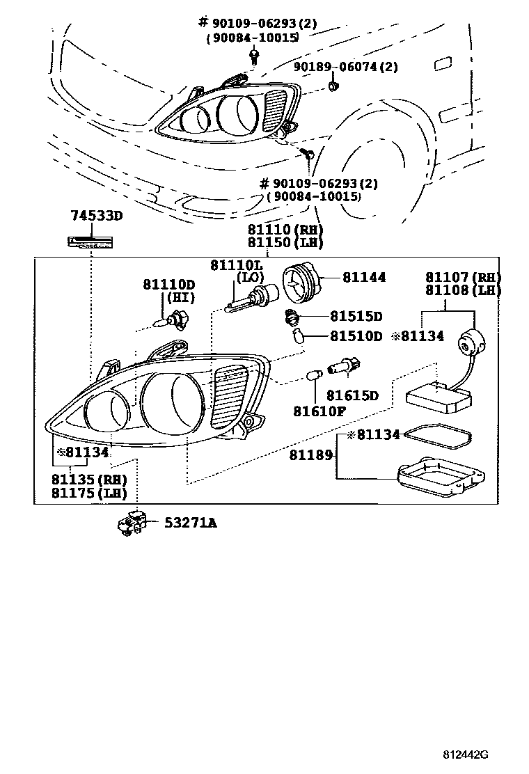 Toyota CAMRY Headlamp EPC diagram — 812442G
