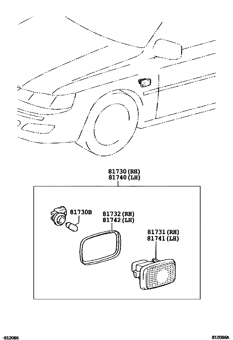 Toyota CAMRY Side Turn Signal & Outer Mirror Lamp EPC diagram — 812086A