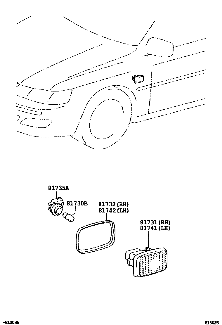 Toyota CAMRY Side Turn Signal & Outer Mirror Lamp EPC diagram — 813025