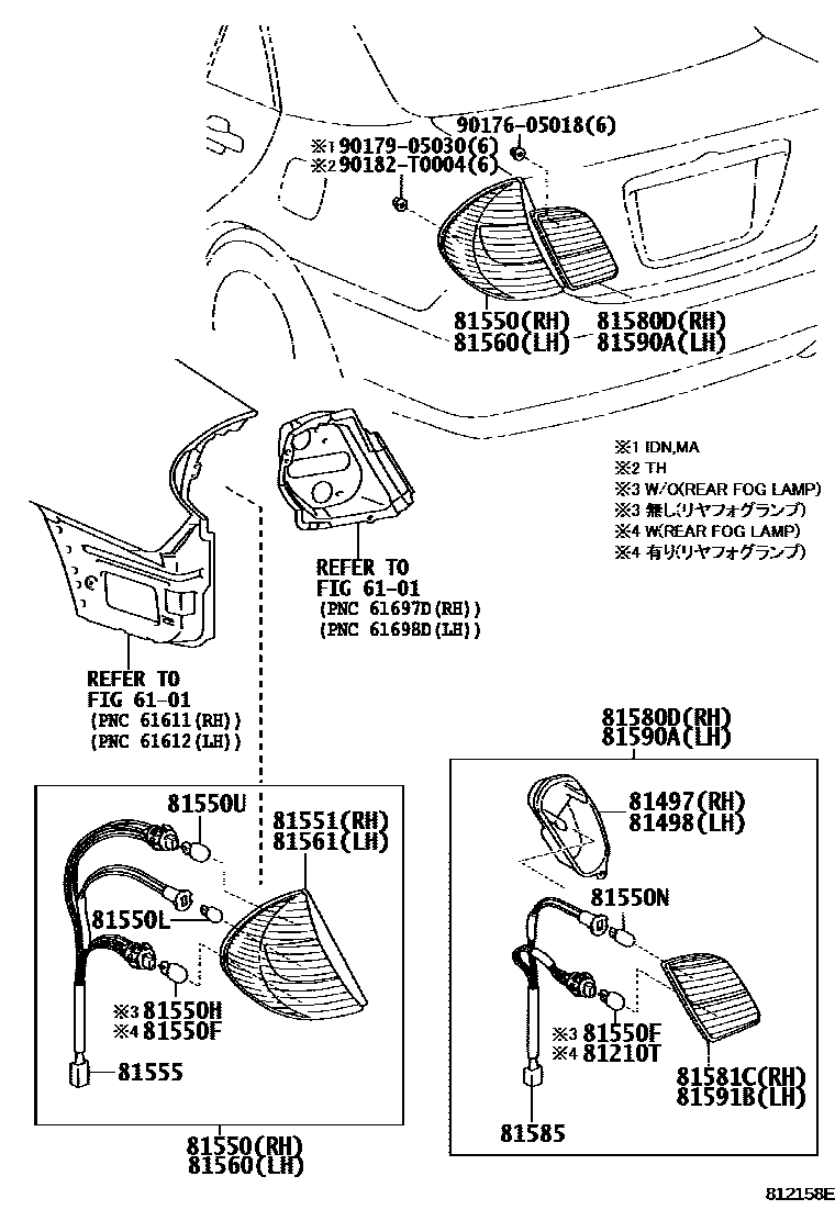 Toyota CAMRY 后组合灯 EPC diagram — 812158E