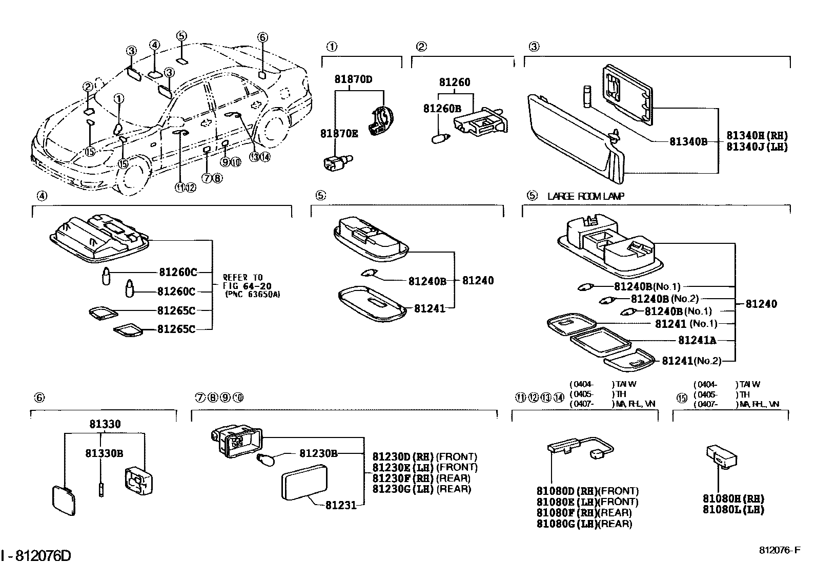 Toyota CAMRY 车内灯 EPC diagram — 812076F