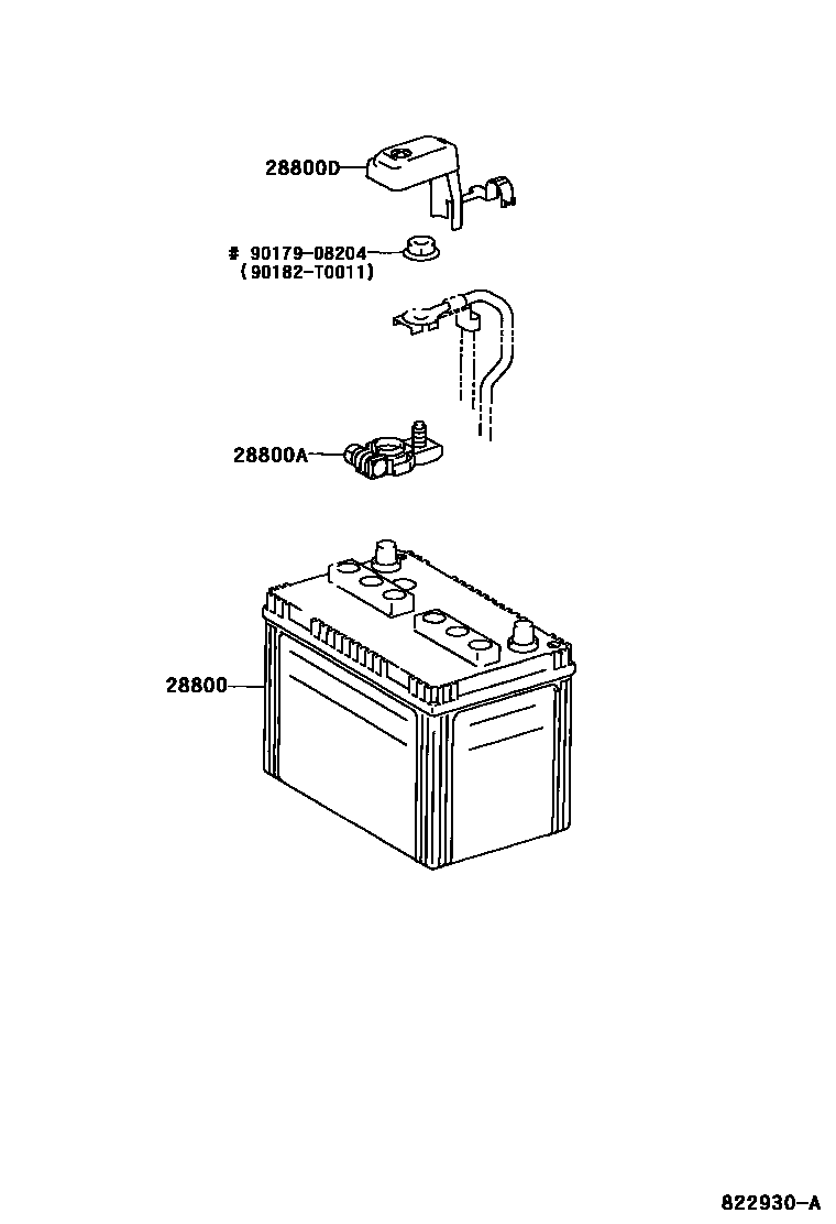 Toyota CAMRY 蓄电池和蓄电池电缆 EPC diagram — 822930A