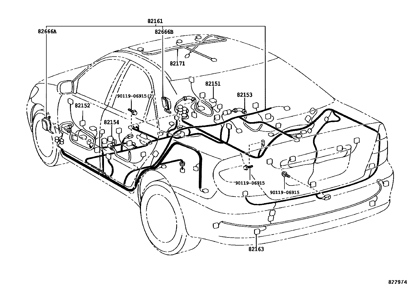 Toyota CAMRY 线束和卡夹 EPC diagram — 822974